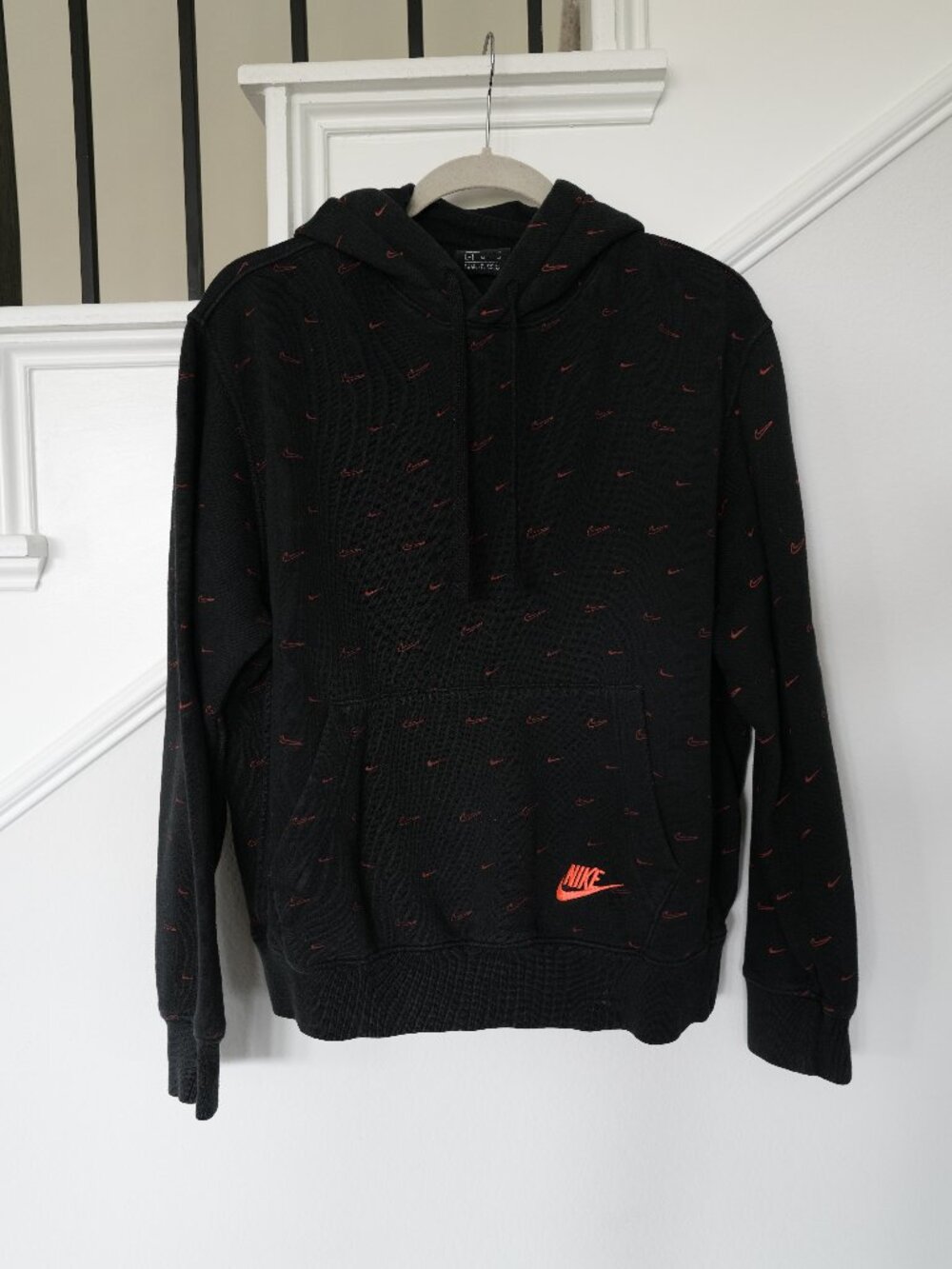 Nike Black Mini Swoosh Allover Print Pullover Hoodie Men's Medium